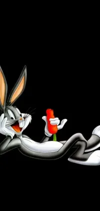This dynamic live wallpaper for your phone showcases a playful Cartoon Rabbit up close on a sleek black background