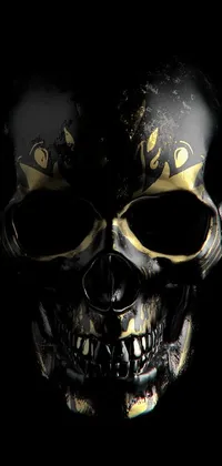 This phone live wallpaper showcases a stunning close-up of a skull against a black backdrop