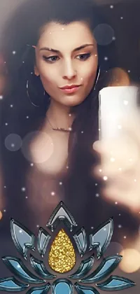 This stunning phone live wallpaper showcases a fierce female character taking a selfie
