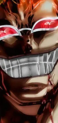 This unique mobile live wallpaper showcases a close-up of a person sporting glasses that resembles the Colossal Titan character from a popular anime series