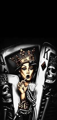 This phone live wallpaper features a stunning black and white photograph of a women playing cards, accompanied by a visible tattoo