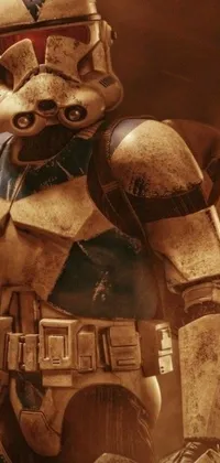 This live wallpaper showcases an intense close-up of a helmet-wearing individual from a classified photo of the Battle of Geonosis
