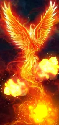 This beautifully designed phone live wallpaper features a stunning image of a fiery phoenix flying through the air