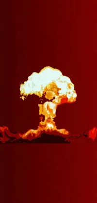 This phone live wallpaper depicts a powerful nuclear explosion on a striking red background, making for a stunning visual effect