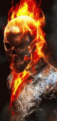 This live wallpaper is a fiery image of a skull-headed man engulfed in flames against a black background