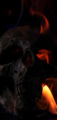 Looking for a striking phone wallpaper that will light up your device? Look no further than this fiery live wallpaper featuring a detailed, burning skull set against a dark background