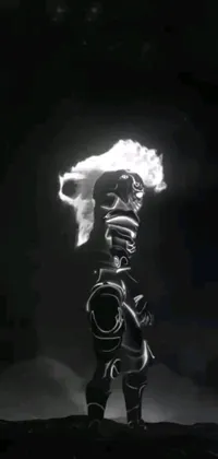 This phone live wallpaper features a black and white photo of a fire hydrant, concept art, Tumblr-inspired artwork, vanitas elements, a skull-shaped nebula, low quality video, humor and a structured design with geometric shapes