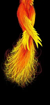 This phone live wallpaper showcases a stunning digital rendering of a vibrant yellow and red bird on a sleek black background
