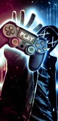 This live phone wallpaper showcases moody digital artwork of a man holding a PlayStation 4 controller