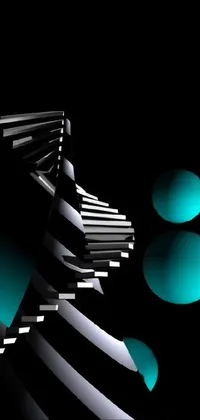 This phone live wallpaper showcases a digital art image inspired by black and aqua colors and floating spheres and shapes