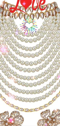 This phone live wallpaper showcases a stunning pearl choker and earrings with an Indian-inspired style