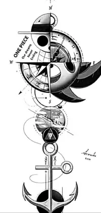 This live wallpaper features a black and white drawing of an anchor and compass, with an ink drawing style and kinetic elements