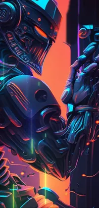 The Phone Robot Live Wallpaper showcases a captivating image of a space cyborg holding a cell phone