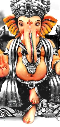 Get mesmerized with this colorful phone live wallpaper featuring a close-up shot of a digital rendering of a statue of an elephant