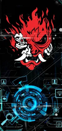 This phone live wallpaper boasts a futuristic design with a green frame on a black backdrop, a blue and cyan color scheme, and a cyberpunk illustration
