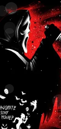 This captivating live wallpaper features a vector art design of a black figure holding a scythe against a bright red background