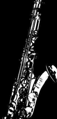 This phone live wallpaper showcases a captivating black and white photo of a saxophone in a striking, minimalist dada style