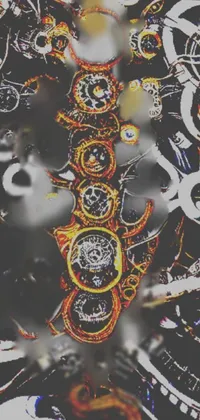 This phone live wallpaper features a stunning clock design inspired by generative art and steampunk style