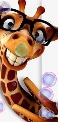 This playful phone live wallpaper features a close-up of a giraffe with glasses, designed in a cartoon style and showcased on ZBrush Central