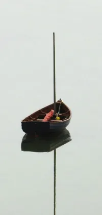 This phone live wallpaper depicts a calm body of water with a small boat resting on top