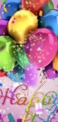 Get ready for a joyful celebration every day with this stunning live wallpaper for your phone! The design features a colorful birthday card with balloons and confetti, capturing the essence of a festive event