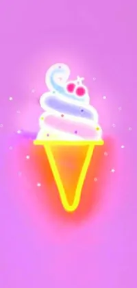 This live wallpaper features a vibrant neon ice cream cone set on a purple background