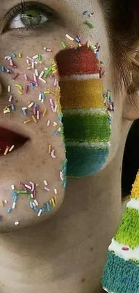 Enjoy a beautiful live wallpaper featuring a hyperrealistic close-up of a face, with colorful sprinkles creating a fun and cheerful vibe