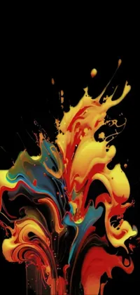 This phone live wallpaper is a stunning digital painting with vibrant yellows and reddish blacks set against a black background