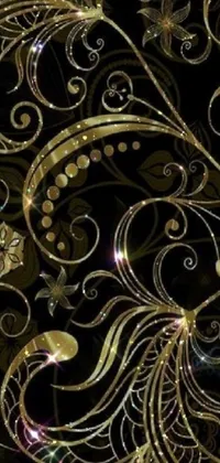 This phone live wallpaper features a close-up of a stunning gold pattern set against a black background