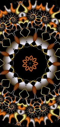 Get mesmerized by this phone live wallpaper with its intricate circular design on a black background! The digital rendering flickers with orange and black tones, giving it a modern aesthetic