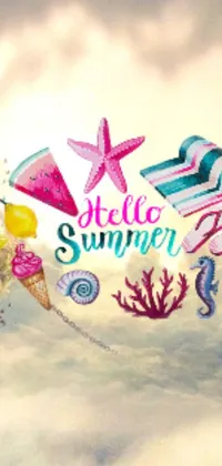 This phone live wallpaper features an inviting beach scene with the phrase "hello summer" in bold letters