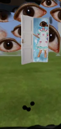This phone live wallpaper showcases a surreal scene of a person in front of an open door