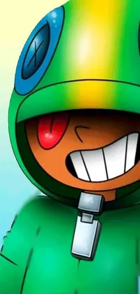 This live phone wallpaper features a fun cartoon character holding a cellphone with a big smile on his face