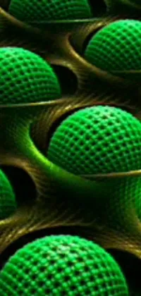 Get a sci-fi inspired phone wallpaper that features a close-up view of green nanowired golf balls! Made by digital artist, it boasts of nanomaterials like carbon fibers and watermeloncore that make it look otherworldly