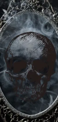 This gothic live wallpaper features a skull emitting smoke against a dark and dramatic background