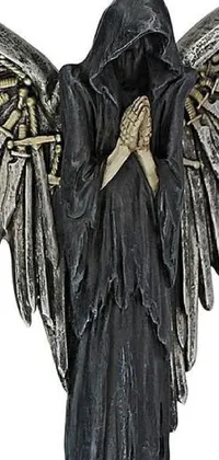 This gothic phone live wallpaper showcases a stunning statue with wings on a white background