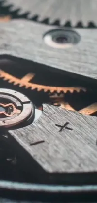 This phone live wallpaper features a mesmerizing close-up shot of intricately engraved watch gears
