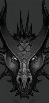This phone live wallpaper features a captivating black and white drawing of a demon's head, representing a female dragonborn