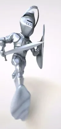 This phone live wallpaper is a stunning rendering of a silver knight figurine