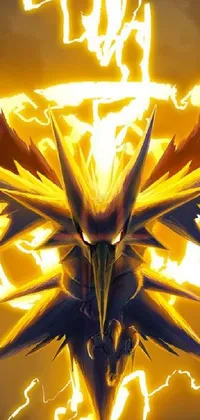 This phone live wallpaper depicts a close-up of a fierce and powerful pokemon character with lightning bolts crackling in the background