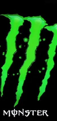 This phone live wallpaper boasts a striking green monster logo on a black background