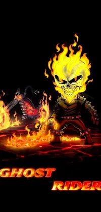 This live wallpaper depicts a ghost rider engulfed in flames, adding a touch of awe and intensity to your phone's home screen