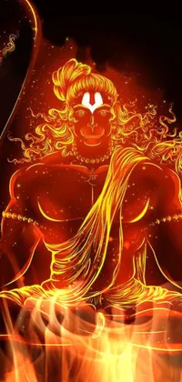 If you enjoy powerful symbols and mystic elements, our live wallpaper of a deity in a lotus position with fiery hair and eyes, surrounded by a black aura, is the perfect fit for your phone