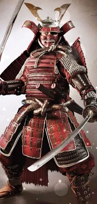 This amazing live wallpaper depicts a samurai donning a traditional costume, holding a sword in his hand