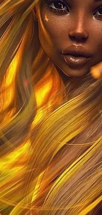This vibrant live wallpaper features a close-up of a woman with long blonde hair in stunning digital art