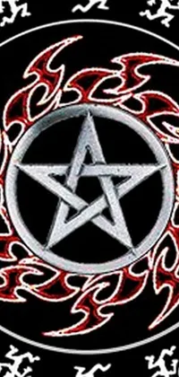 This mesmerizing live wallpaper features a captivating pentagram in red and white on a black background