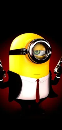 This phone live wallpaper features a mischievous minion character, clad in a tie and goggles