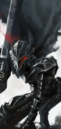 This live phone wallpaper shows an armored warrior holding a sword in a concept art style
