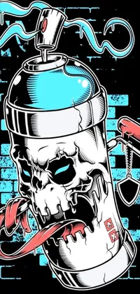 Rev up your phone background with this live wallpaper showcasing a skull with a pipe sticking out of its mouth, paired with graffiti art in a 90's MTV-esque illustration style