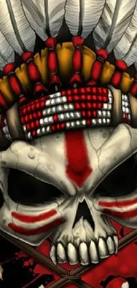 Experience the stunning Indian Headdress Skull phone live wallpaper designed by a skilled artist